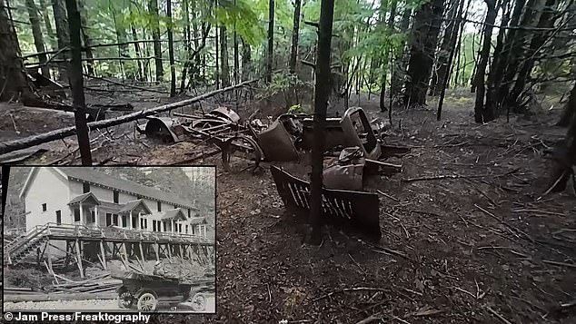 As he wanders around, the filmmaker finds remnants of former residents, including rusty bed frames and even an old car