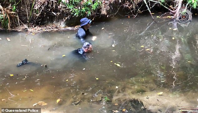 Police have still not found any trace of the teenager, despite several searches in the wooded area around the city, including the diving brigade (pictured) and a sniffer dog for human remains.