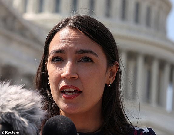 ARCHIVE PHOTO: U.S. Rep. Alexandria Ocasio-Cortez (D-NY) speaks at a news conference about psychedelics in the National Defense Authorization Act (NDAA) in Washington, U.S., July 13, 2023. REUTERS/Kevin Wurm/File photo