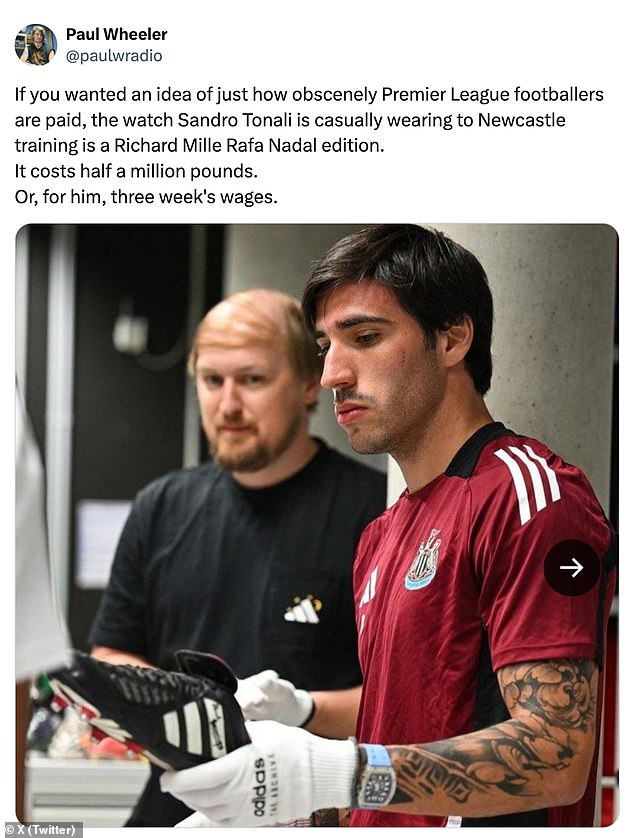 1721407291 29 Newcastle midfielder Sandro Tonali spotted wearing watch costing more than