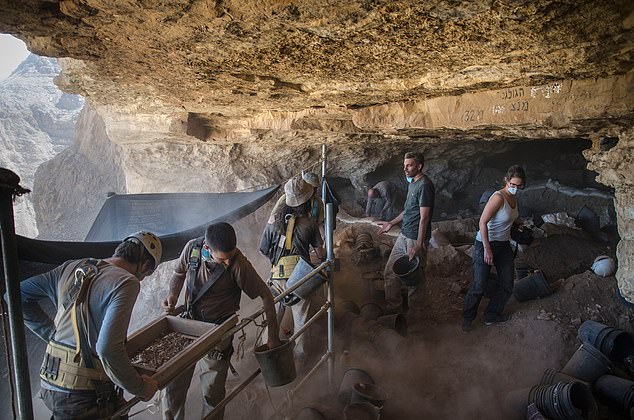 The team found several ancient textiles in the cave, but only one was dyed with the biblical color