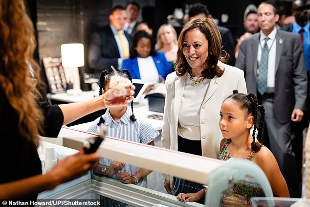 Passing the torch? Vice President Kamala Harris and her two nieces went for ice cream on Friday, a favorite activity of President Biden, who is isolating due to COVID.