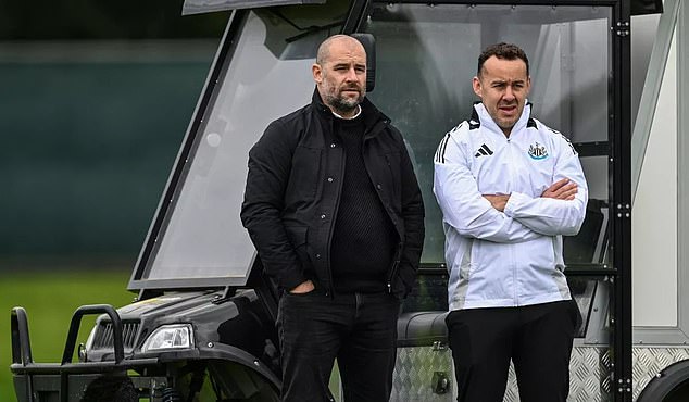 Howe has virtually introduced a trial period to his new working relationship with the club's sporting director Paul Mitchell (left) and performance director James Bunce (right).