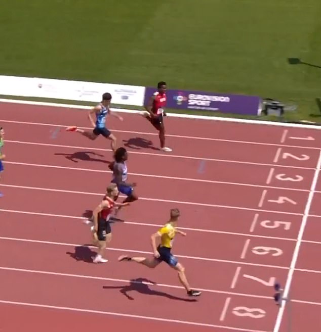 After slowing down, the British rising star was passed by three other sprinters