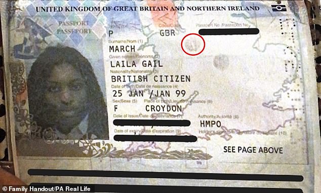 The error in the passport is almost invisible to the naked eye, but it did not get past TUI. One of the security markings (circled) in the upper right quarter of the page has a marking running through the middle.