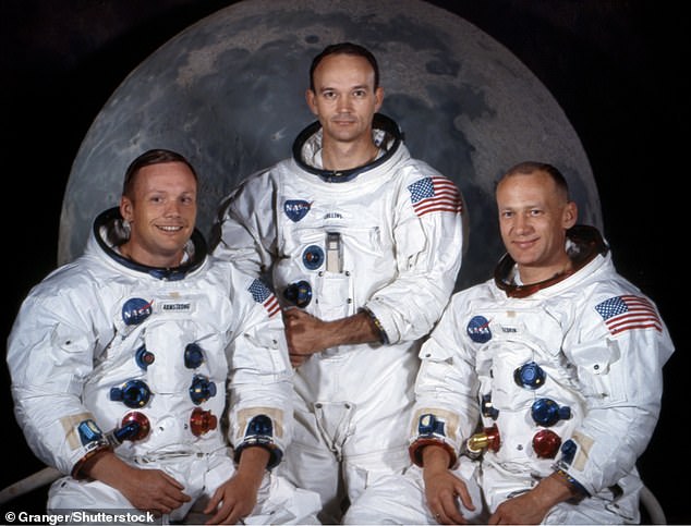 The crew of Apollo 11 consisted of (left to right) 38-year-old commander Neil Armstrong, 39-year-old Eagle pilot Edwin 