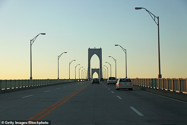 Rhode Island, California, Virginia and South Dakota follow as states with the least road rage. Pictured: Newport Bridge in Rhode Island