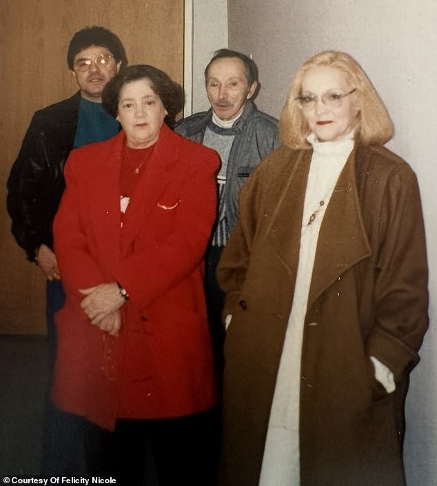 Felicity's parents married when they were 16 after her mother became pregnant and they moved in with her grandparents. Pictured are Felicity's father (back left), her father (back right), her grandmother (front left), and her mother (front right)