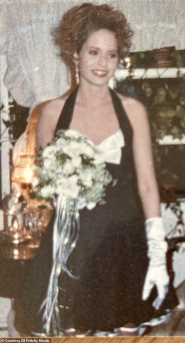 Felicity (pictured dressed up for a school dance) recalls in her memoir that father Richard 