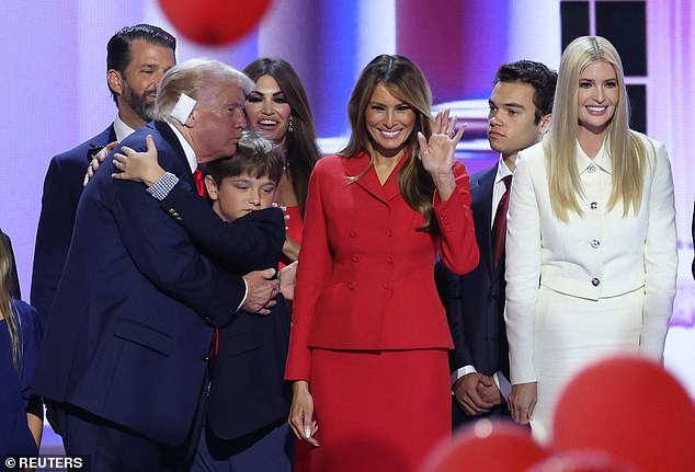 Donald Trump hugs one of his grandsons, Melania waves to the crowd at the Fiserv Forum and Ivanka smiles at the end of the former president's speech