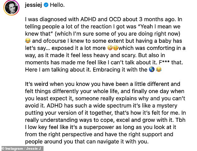 1721499723 781 Jessie J reveals she has been diagnosed with ADHD and