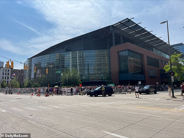 Attendees lined up outside Van Andel Arena in Grand Rapids to hear Trump speak on Saturday, with some telling DailyMail.com that they arrived in the early morning hours to ensure they got in.