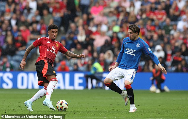 Winger Jadon Sancho (left) made his first appearance for United in 11 months on Saturday