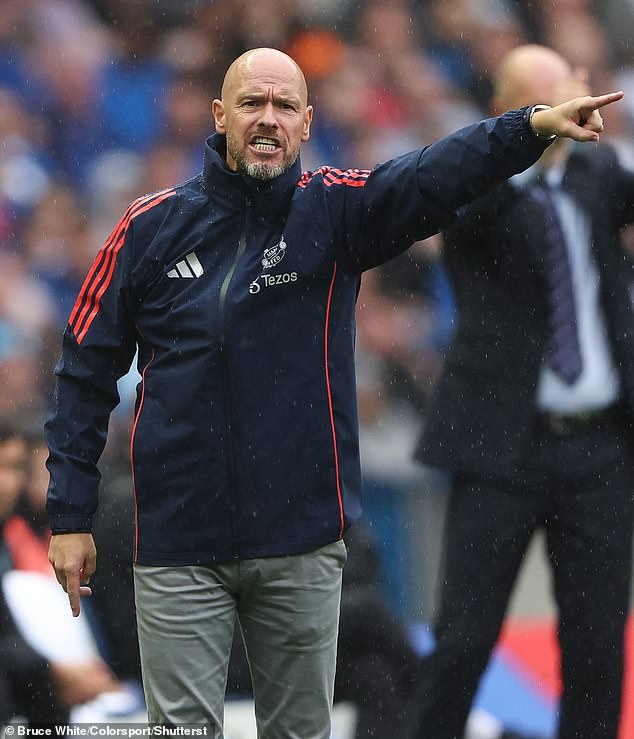 Dutchman Ten Hag photographed conducting his Red Devils team at a rainy Murrayfield in Edinburgh