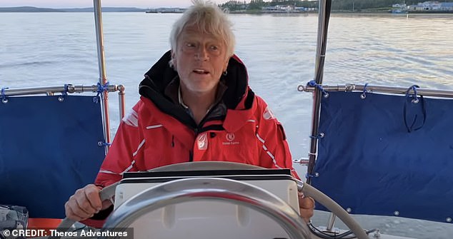 Mr Clibbery at the helm of the Theros yacht. How the boat got into trouble is still being investigated by Canadian police