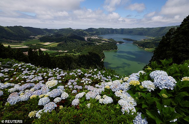 Their final destination was the Azores in the middle of the Atlantic Ocean, 800 miles west of Portugal (pictured: the island of Sao Miguel in the archipelago)