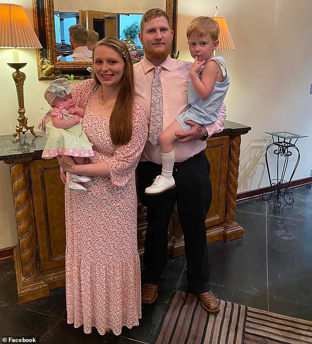 Brandon Allan Kendrick, 32, allegedly shot and killed his wife Kelse Kendrick, 24, (left), along with their daughter Kynli and son Kaleb, and the children's two cousins