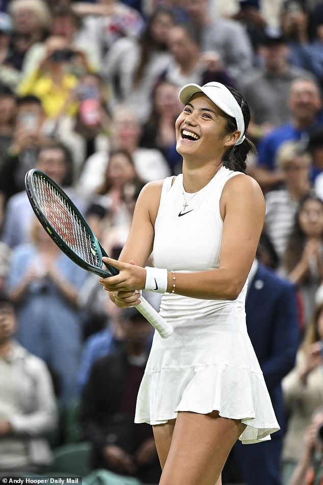 Emma Raducanu when she won the third round match against Maria Sakkari on July 4