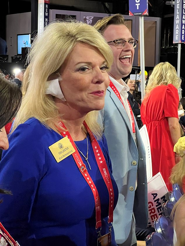 Arkansas politician Robin Lundstrum (pictured) was among those in attendance who wore an ear patch