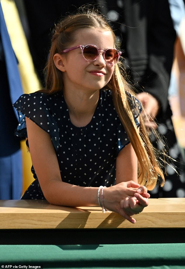 Princess Charlotte of Wales reacts during the trophy presentation at the end of the men's singles event at Wimbledon