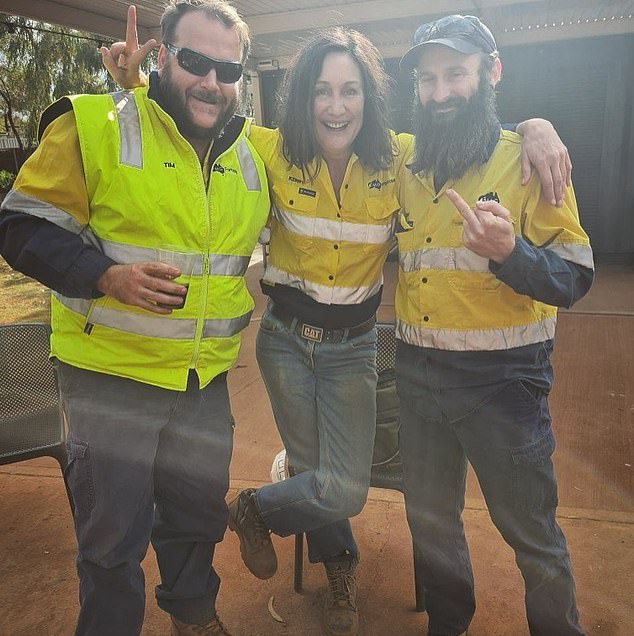 She decided to take up a new profession after her split from Hugh Twigley, who also worked in mining, when Bec was just four years old. Pictured: Kerry with her mining colleagues