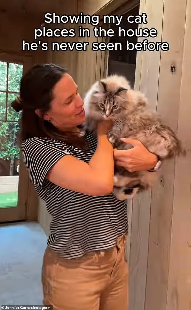 Later on Saturday, Garner took to her Instagram page and shared an adorable video of herself giving her cat Moose a tour of their home