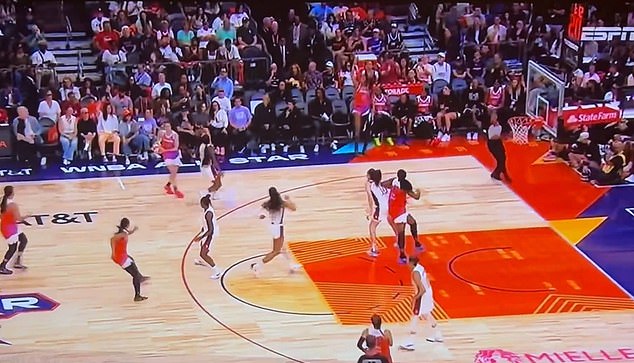 Reese jumped out of her seat for a possible 3-point shot from Clark during the All-Star game