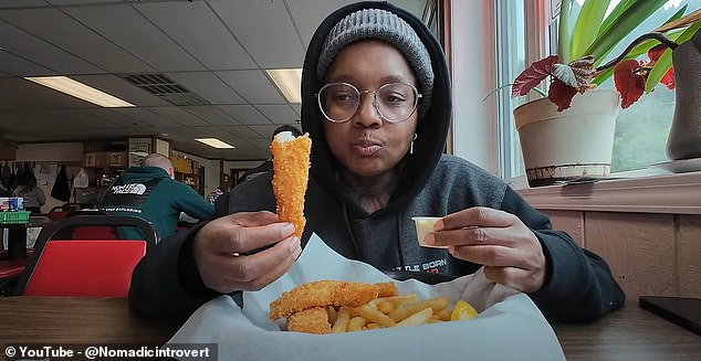 After hearing it's the best place to eat in town, the YouTuber opts for the halibut fish and chips, which costs $23.95