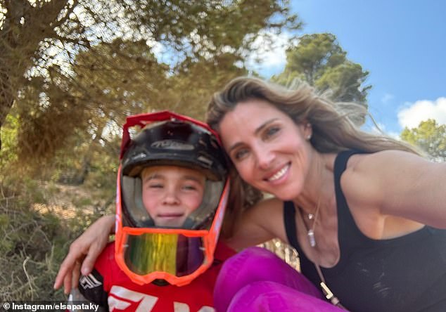 The athletic family also visited a motocross park, where Elsa filmed her daredevil son trying his luck at off-road motorcycle racing