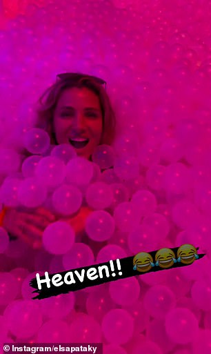 The family also visited the Balloon Museum, where they enjoyed themselves in a ball pit (Elsa is pictured)