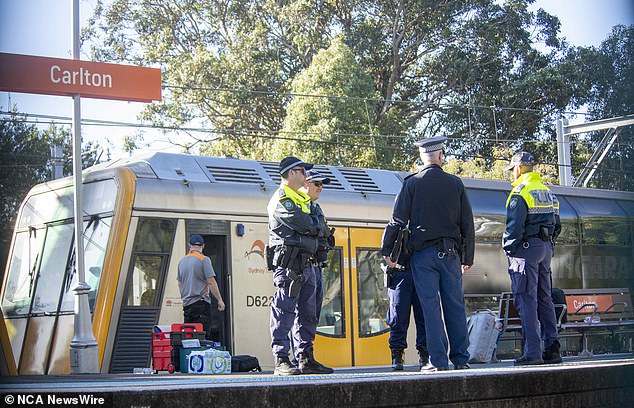 NSW Police said the incident was not being treated as suspicious and officers were investigating the circumstances surrounding the deaths of the father and his daughter (pictured officers at the police station)