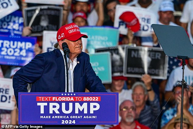 Former U.S. President and Republican presidential candidate Donald Trump speaks during a rally in Doral, Florida, on July 9