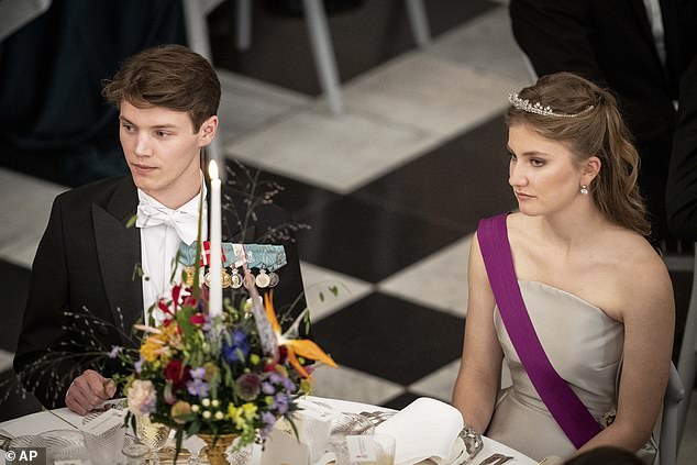 Count Felix, left, and Princess Elisabeth of Belgium attend the gala dinner in honor of Prince Christian's 18th birthday in 2023