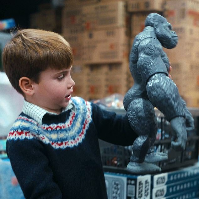 Louis has a particular fondness for a King Kong action figure. The prince wears a comfy Fair Isle sweater from one of this mom's favorite brands, Brora