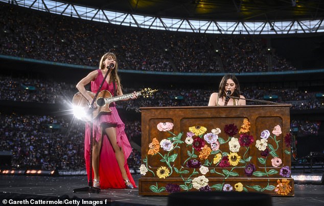 Meanwhile, Gracie recently received a major career boost when she opened for Taylor Swift (pictured during the Eras Tour at Wembley Stadium in June 2024)