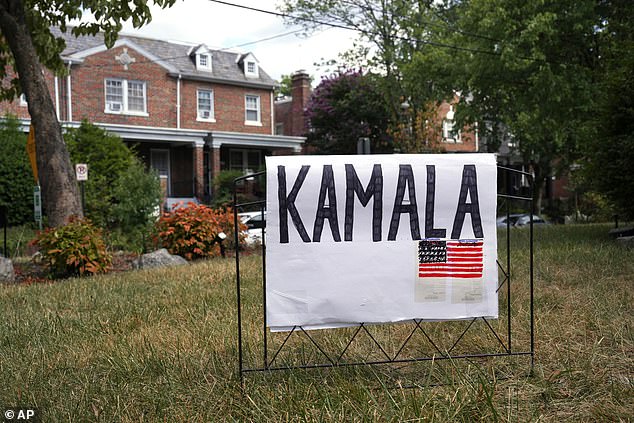 A handwritten sign in support of Kamala appeared on a lawn in Washington