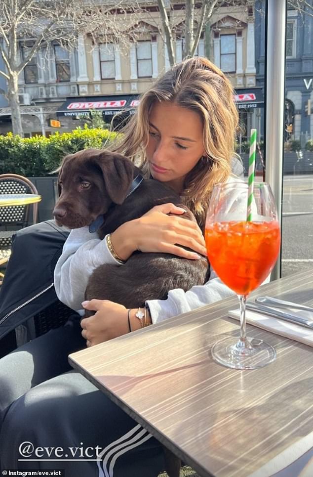 Eve shared a photo on her Instagram story of Ben looking into the distance while sitting in a cafe holding a dog. The AFL player also posted a similar image of Eve embracing the pup in the cafe on his social media