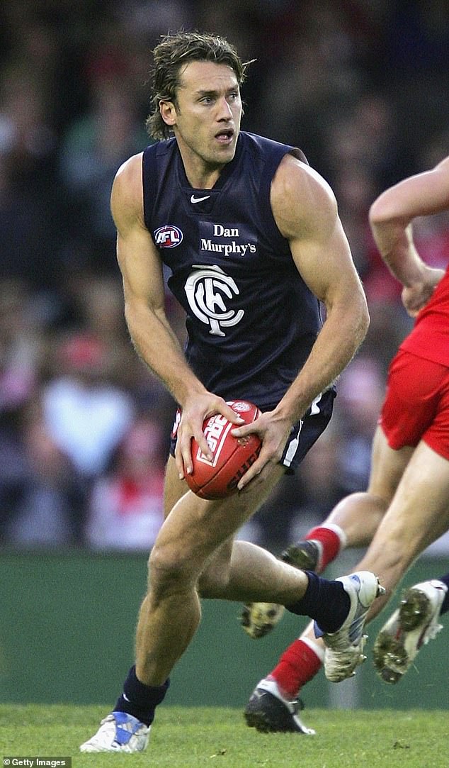 Koutoufides (pictured in action for Carlton during a 2005 match against the Sydney Swans) was one of the country's biggest football stars in his heyday