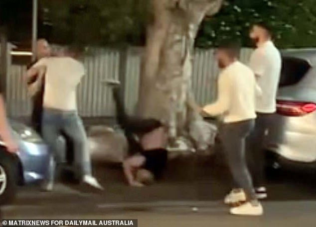 A widely shared video of the incident apparently shows Mr. Uzun (left, in a black shirt) throwing Mr. Kent (center) into a tree