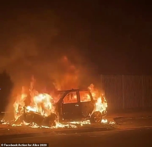 A stolen car was set alight on a street in Alice Springs after gangs of youths roamed the area under the influence of alcohol