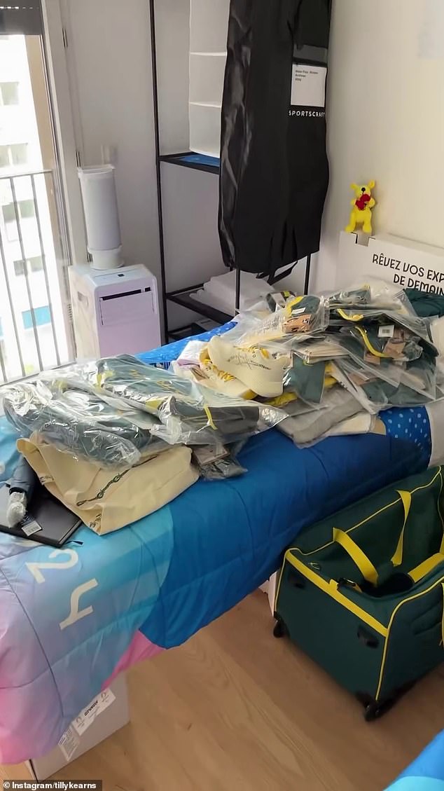 The sheer amount of merchandise each athlete received is mind-boggling. Water polo player Tilly Kearns gave fans a sneak peek in her Instagram video (pictured)