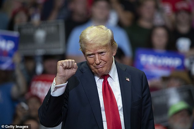 Trump holds his first public campaign rally with his running mate, vice presidential nominee Sen. J.D. Vance (R-OH) (not pictured), at Van Andel Arena in Michigan