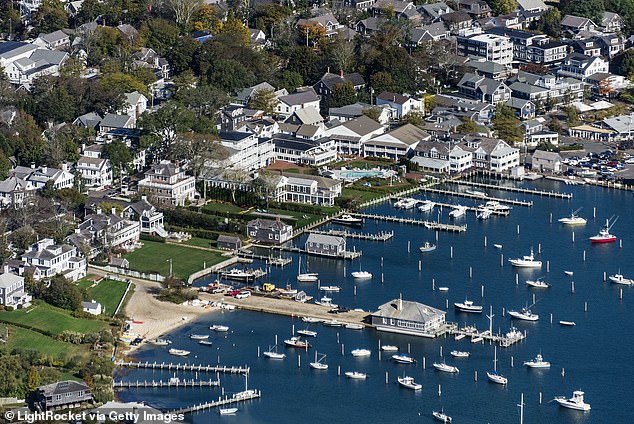 Aerial view of the harbor and town of Edgartown, an area encompassing eastern Martha's Vineyard and all of Chappaquiddick