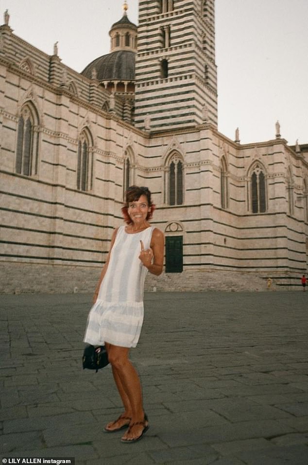 Lily also wore a blue and white striped mini dress during the trip