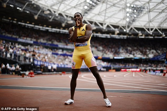 American Noah Lyles celebrates his victory in the men's 100m during the IAAF Diamond League meeting in London on July 20. He hopes to take home gold at the Olympic Games