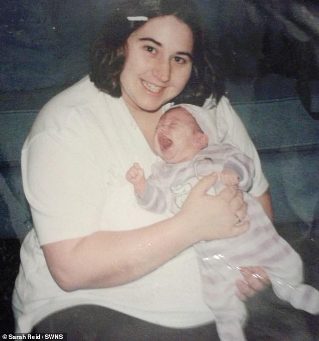 Laura used to weigh 20 stone before vowing to lose weight when she was pregnant with her son Damien (Pictured: Sarah after the birth of Damien in 2004)