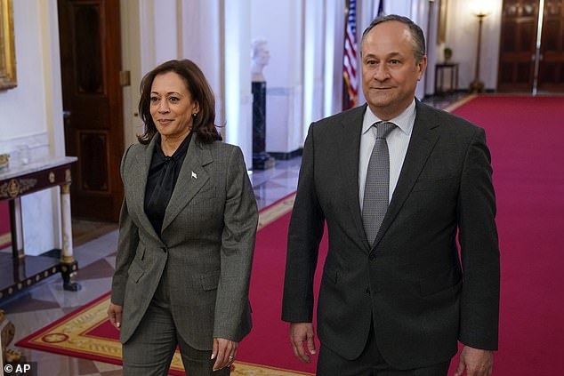 Vice President Kamala Harris and Second Income Secretary Doug Emhoff arrive at the White House on March 21, 2023