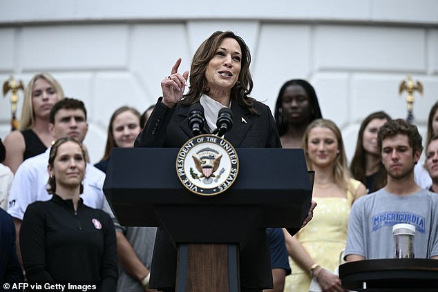 In her first public appearance since dropping out of the race, Harris showered Biden with praise after he endorsed her as the Democratic nominee