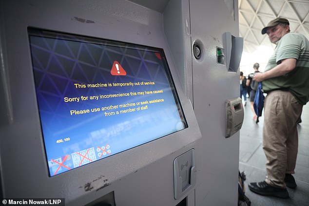 A ticket machine at King's Cross Station in central London was found to be out of order due to the glitch that had blocked computers