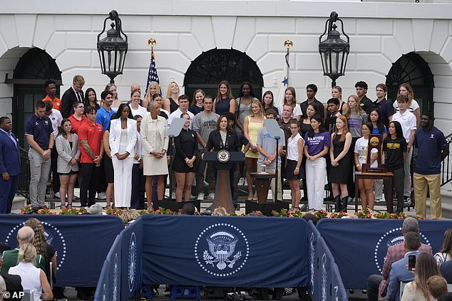 Harris delivered her first speech since Joe Biden withdrew from the presidential race as she honored student athletes at the White House